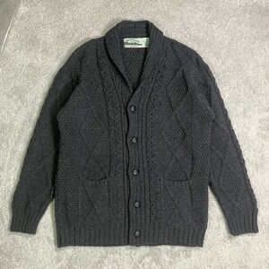 Aran Crafts 100% Merino Wool Cable Knit Cardigan Sweater Shawl Collar Ireland L